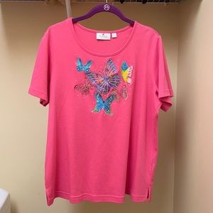 Short sleeve pink tshirt, rhinestone